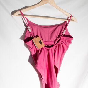 Shade & Shore Pink One Piece Swimsuit Pearl Strap Ruched Size S NWT